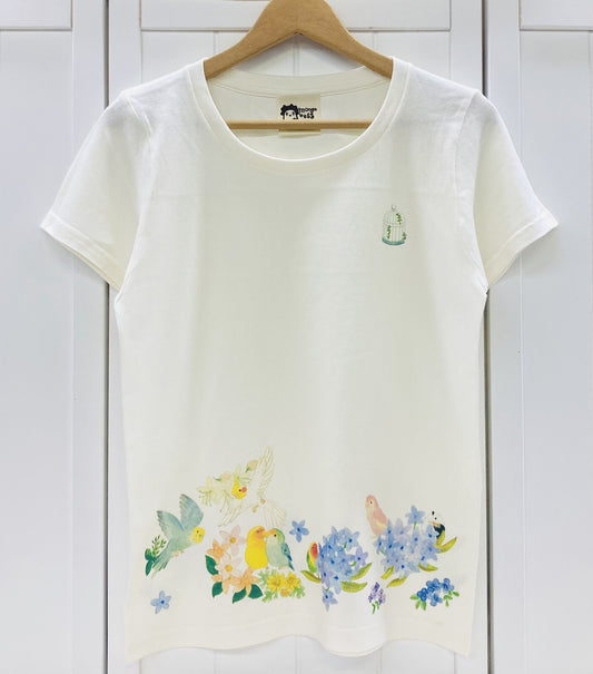 レディースTシャツ　ラウンドことりパラダイス　受注製作　送料無料　クーポン利用不可