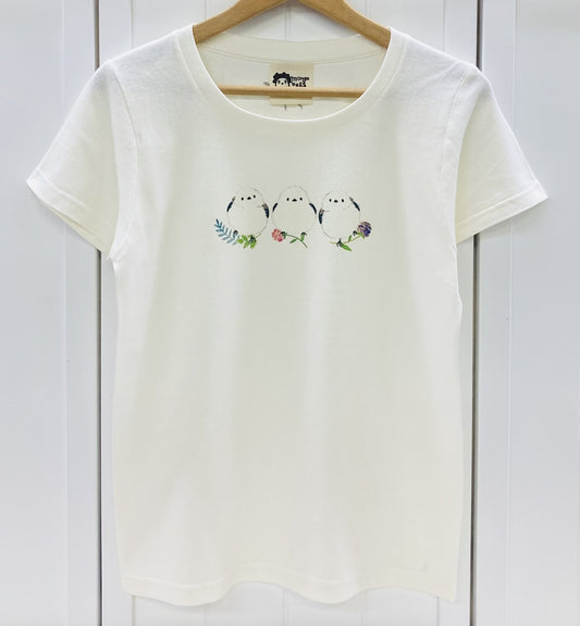 レディースTシャツ　シマエナガ3羽　受注製作　送料無料　クーポン利用不可