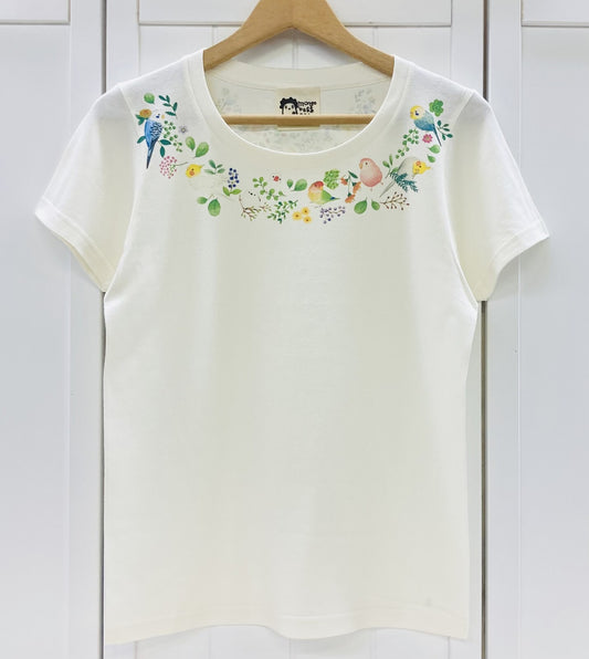 レディースTシャツ　小鳥のリース　受注製作　送料無料　クーポン利用不可