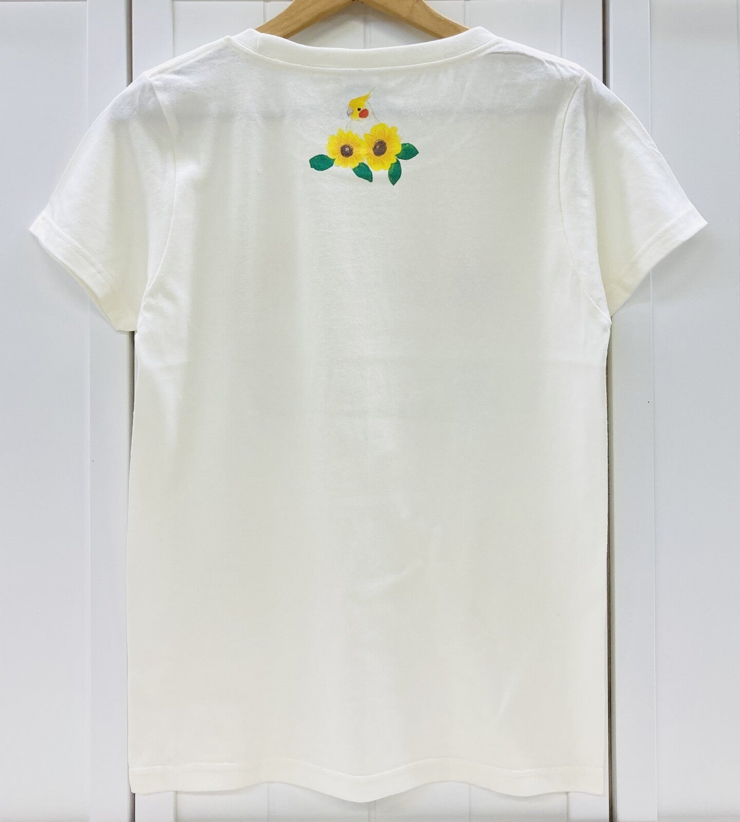レディースTシャツ　向日葵とオカメ　オカメインコ　受注製作　送料無料　クーポン利用不可