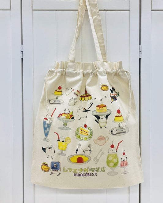 巾着トートバッグ　エコバッグ　シマエナガ喫茶店　5オンス　