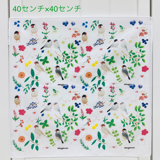 大判ハンカチ ランチクロス ボタニカル文鳥 40x40cm
