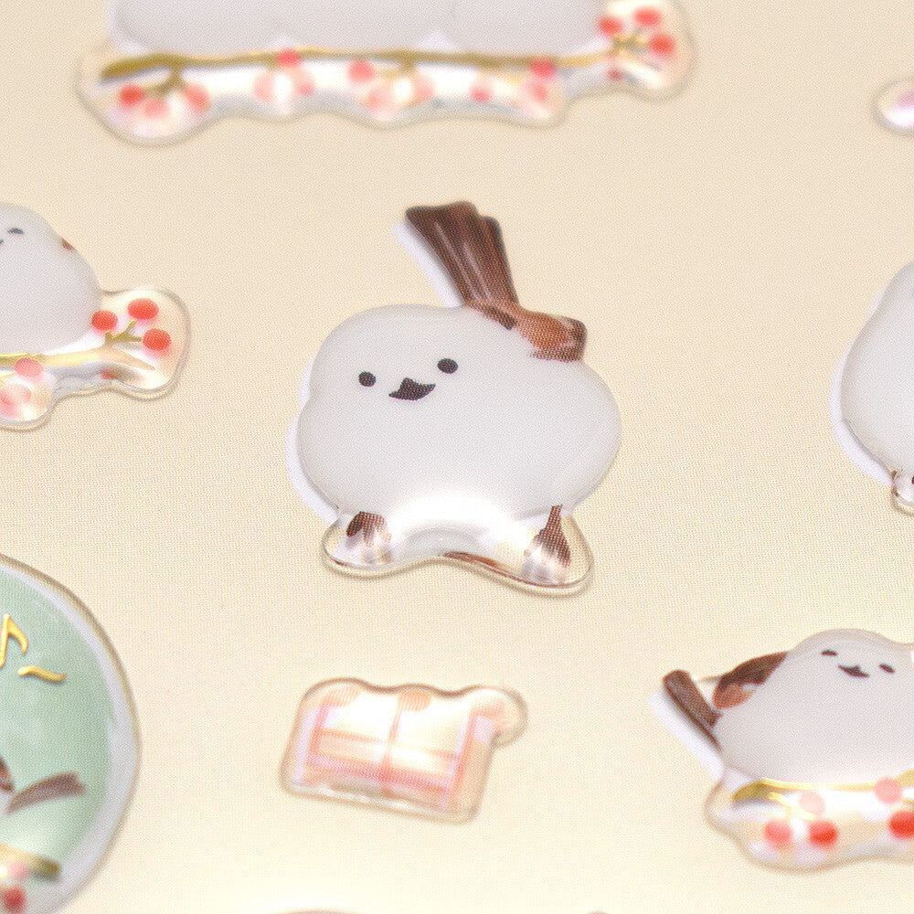 レジンシール　シマエナガ　金箔押し加工　エポキシ樹脂加工 - Sweet Birdie Boutique