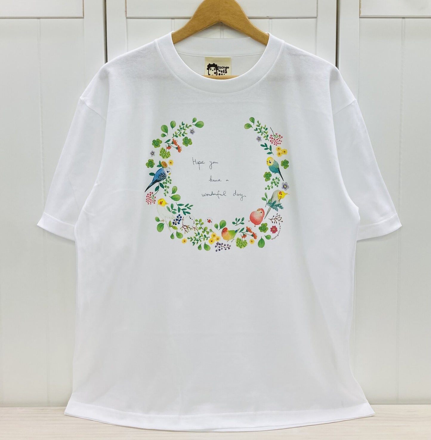 ビッグTシャツ　小鳥のリース（胸リースプリント）　受注製作　送料無料　クーポン利用不可