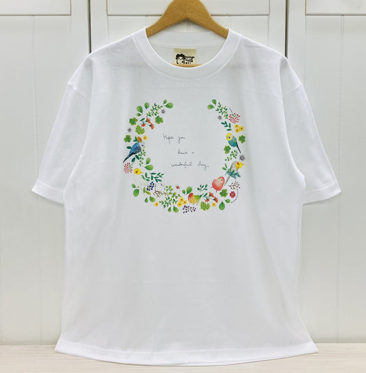 ビッグTシャツ　小鳥のリース（胸リースプリント）　受注製作　送料無料　クーポン利用不可