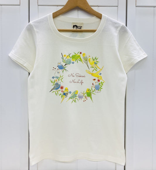 レディースTシャツ　セキセイインコだけのリース　受注製作　送料無料　クーポン利用不可