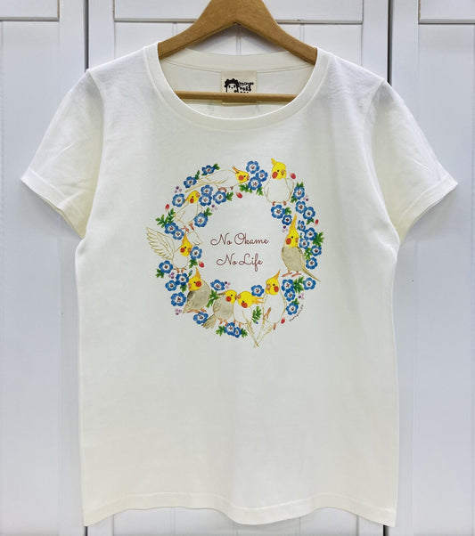 レディースTシャツ　オカメインコだけのリース　受注製作　送料無料　クーポン利用不可