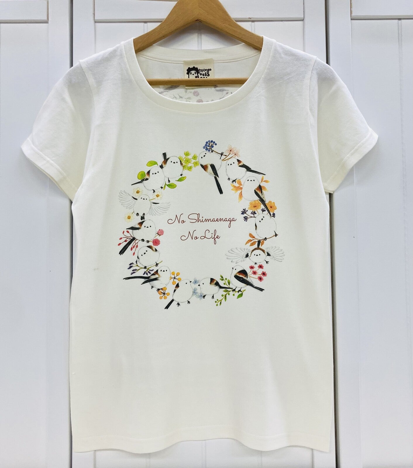 レディースTシャツ　シマエナガだけのリース　受注製作　送料無料　クーポン利用不可