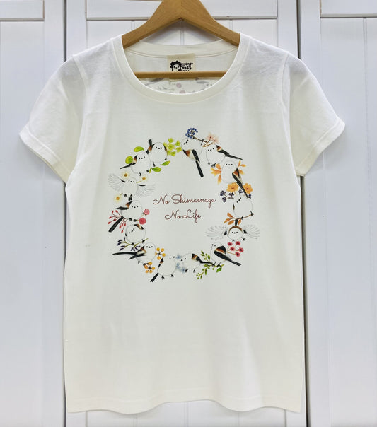 レディースTシャツ　シマエナガだけのリース　受注製作　送料無料　クーポン利用不可