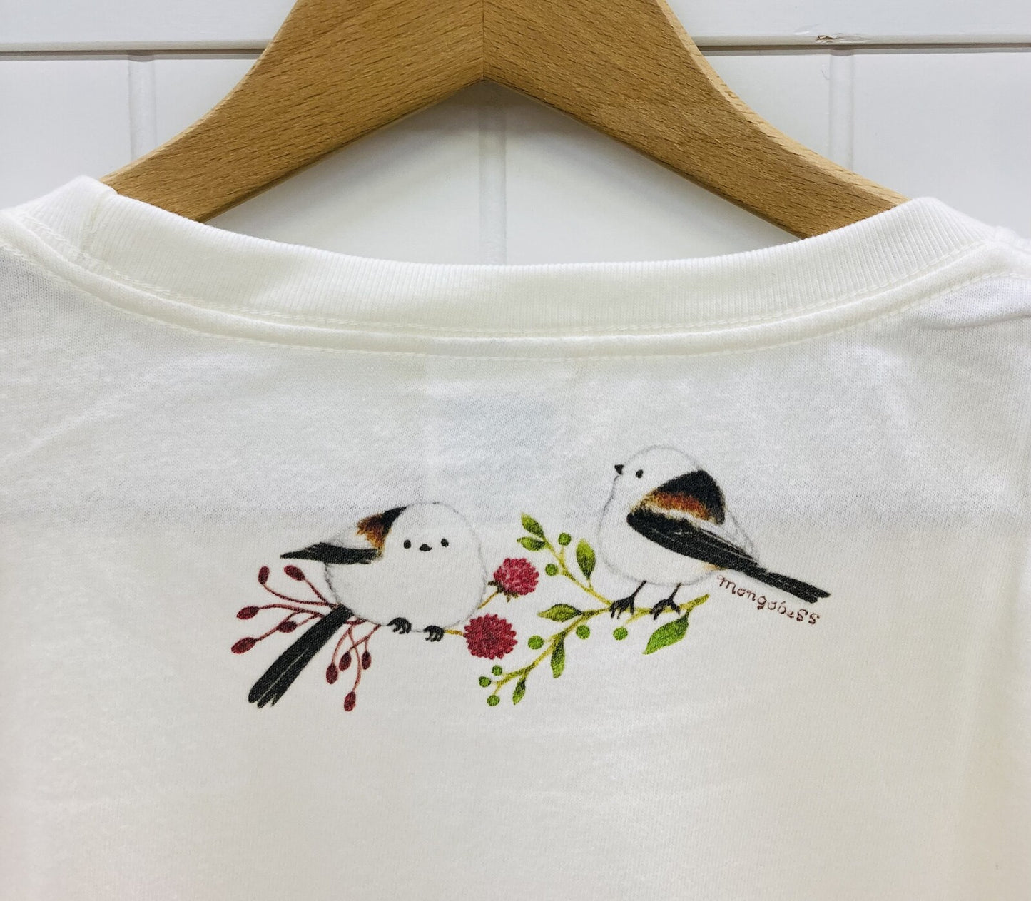 レディースTシャツ　シマエナガだけのリース　受注製作　送料無料　クーポン利用不可