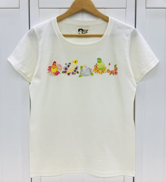 レディースTシャツ　お花とことり　受注製作　送料無料　クーポン利用不可