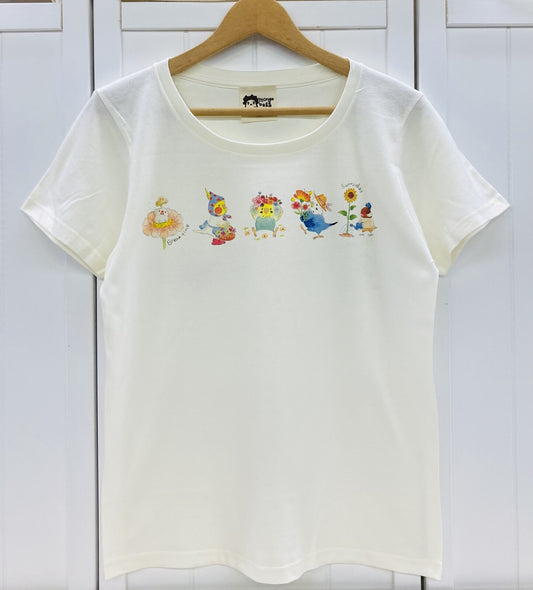 レディースTシャツ　花しずくとことり　受注製作　送料無料　クーポン利用不可