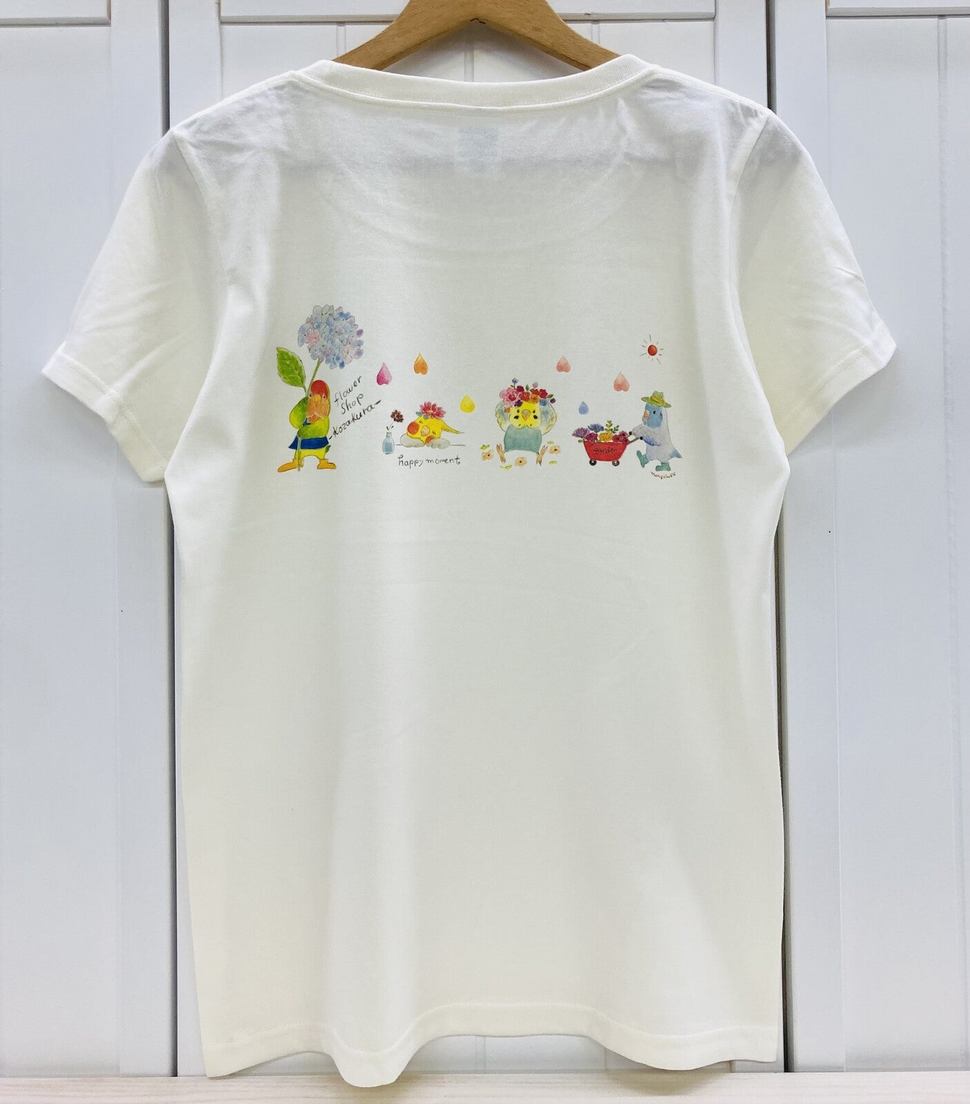 レディースTシャツ　花しずくとことり　受注製作　送料無料　クーポン利用不可