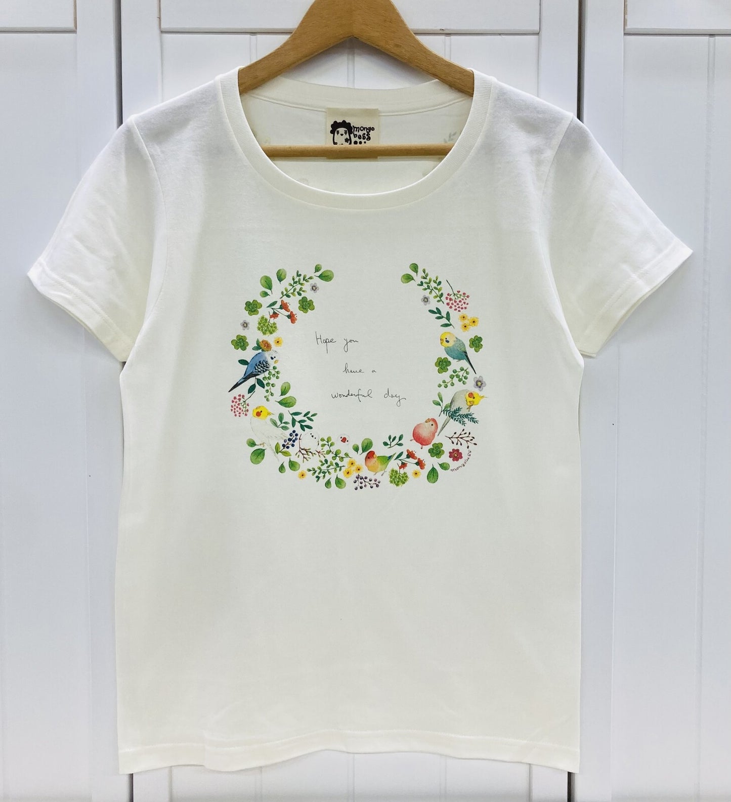 レディースTシャツ　小鳥のリース　（胸リースプリント）　受注製作　送料無料　クーポン利用不可