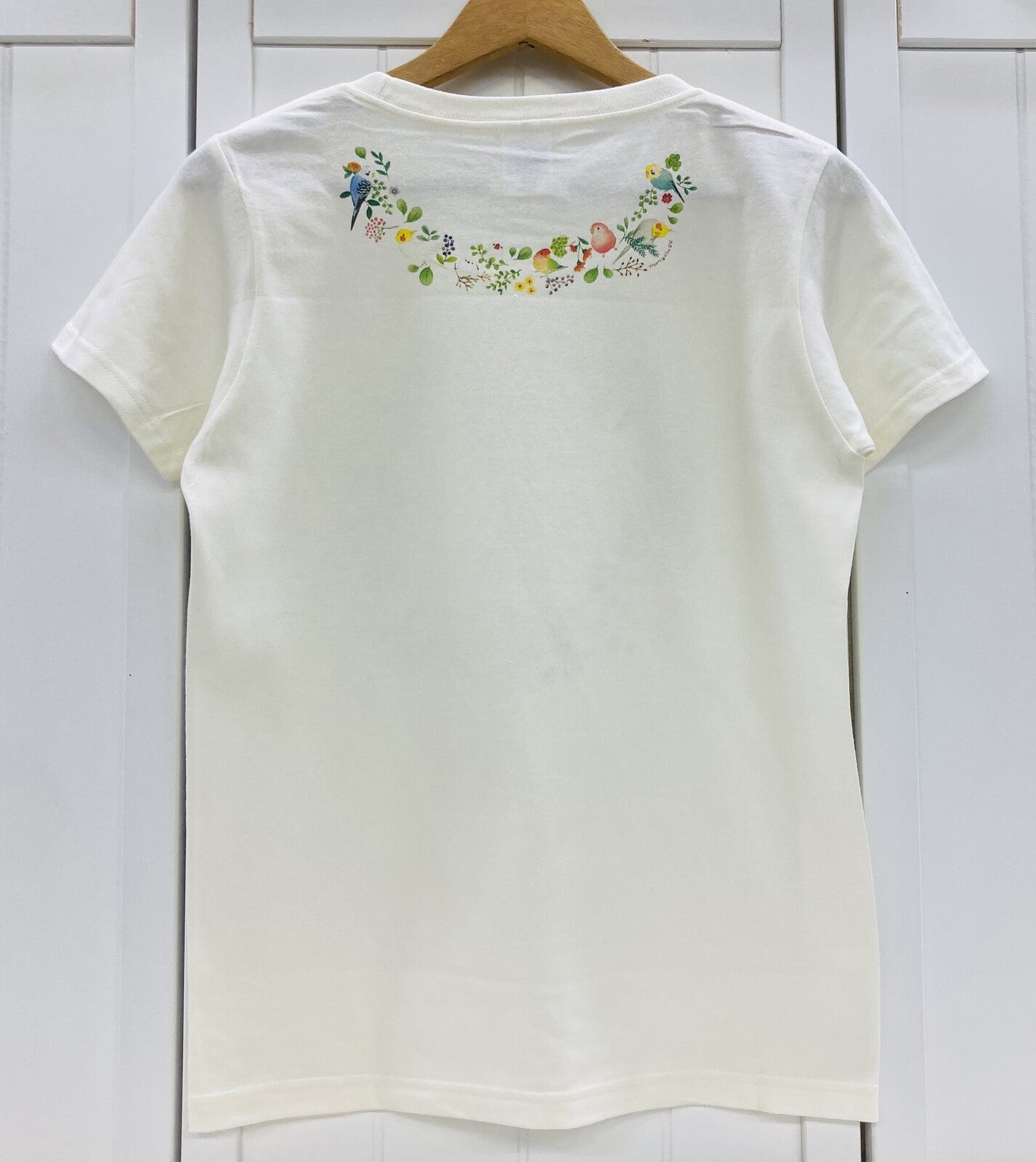 レディースTシャツ　小鳥のリース　（胸リースプリント）　受注製作　送料無料　クーポン利用不可