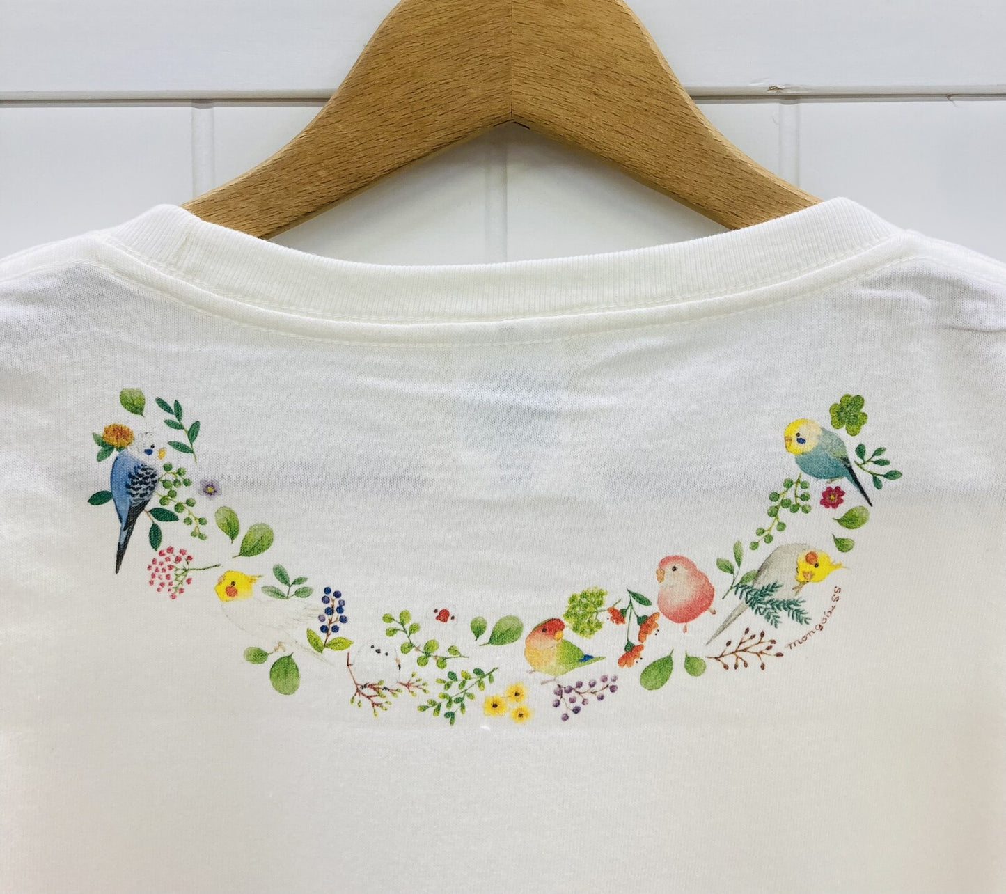 レディースTシャツ　小鳥のリース　（胸リースプリント）　受注製作　送料無料　クーポン利用不可