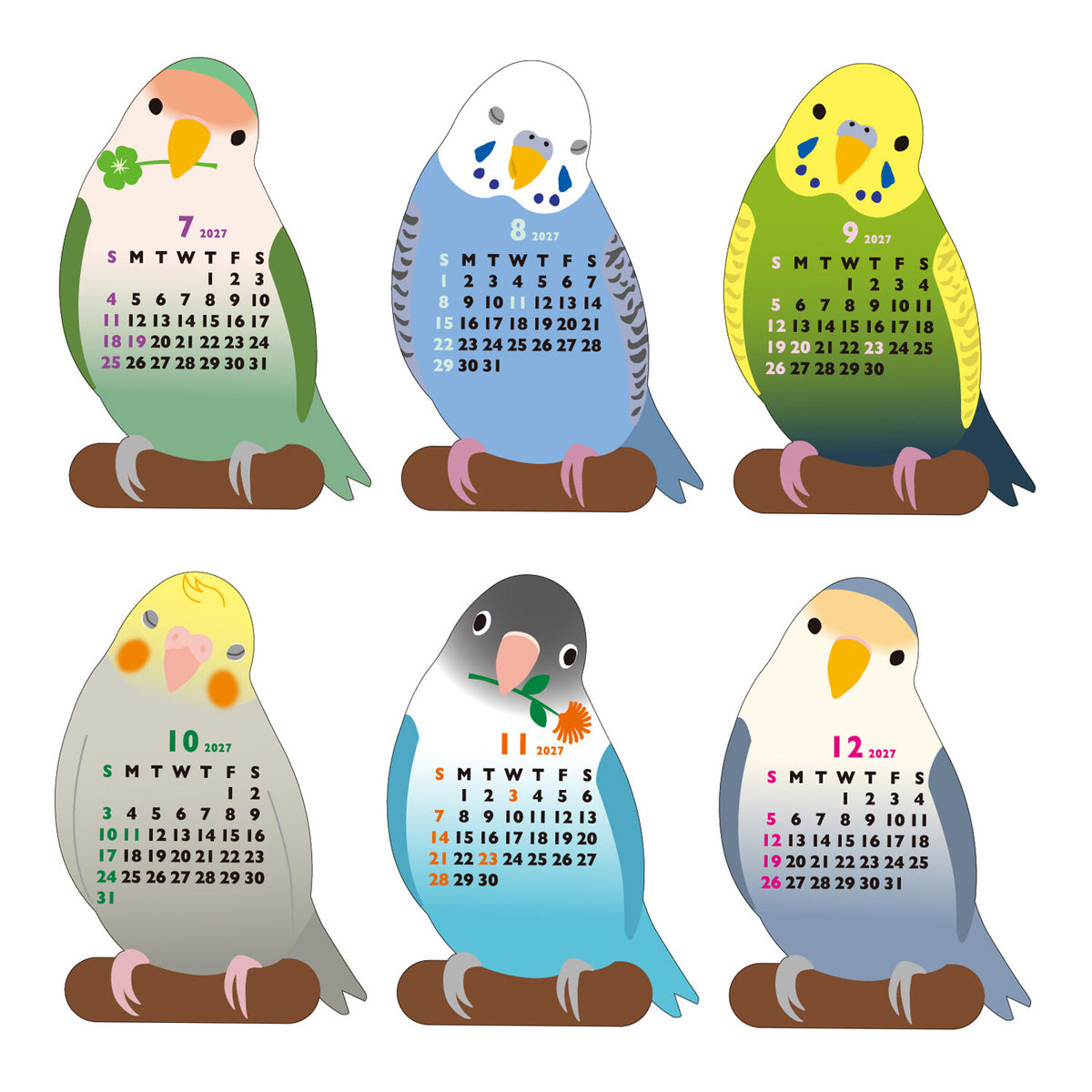 2027年度版 ダイカットカレンダー　ミニ　インコ　スタンドタイプ