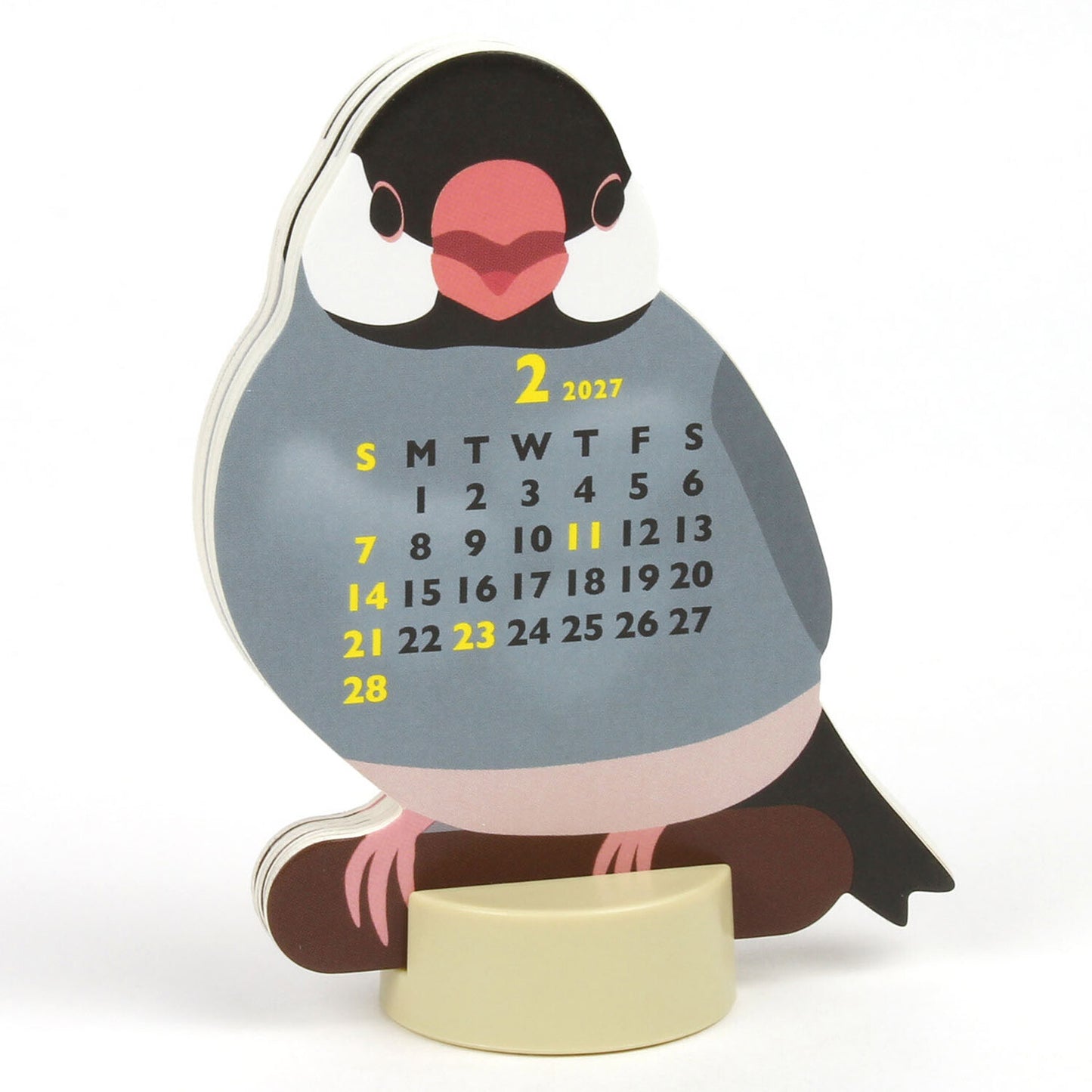 2027年度版 ダイカットカレンダー　ミニ　文鳥　スタンドタイプ