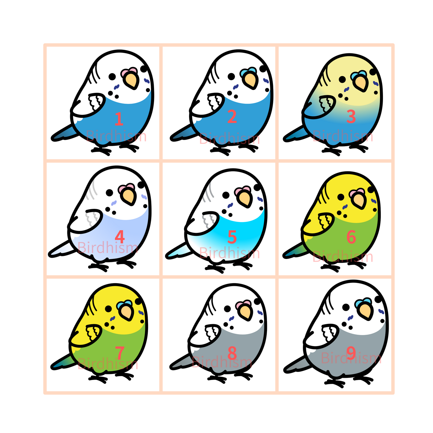 Chubby Bird　木製チャーム　セキセイインコ　31種　受注製作　クーポン利用不可