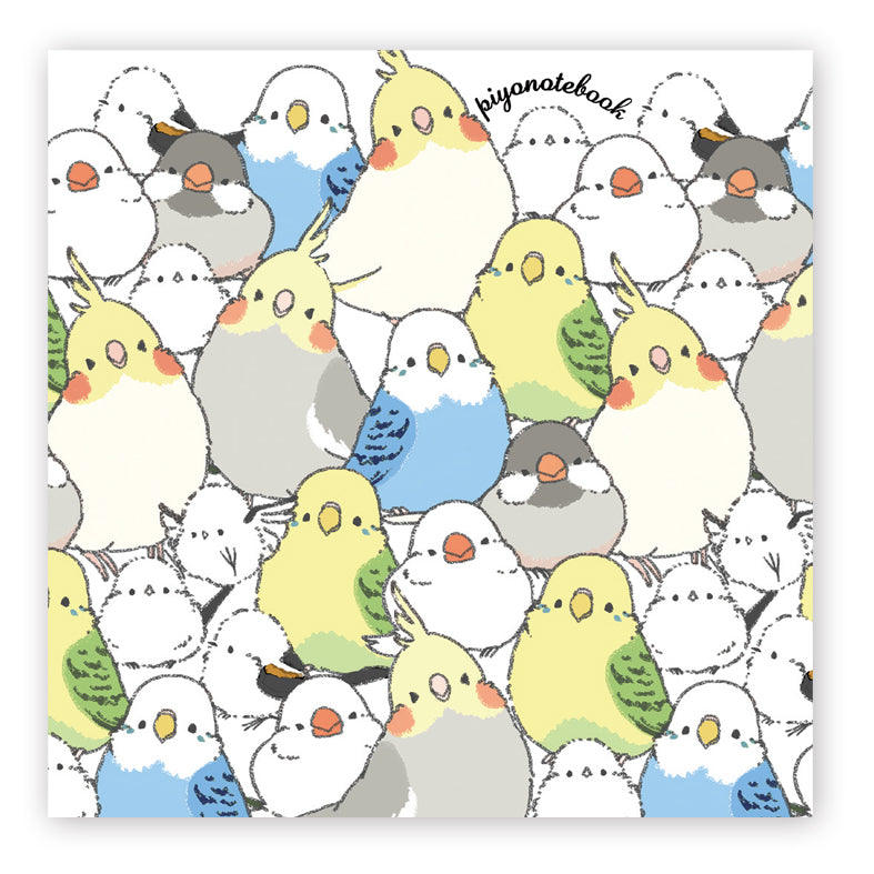 メモ帳　シマエナガのインコと文鳥がいっぱい　スクエア - Sweet Birdie Boutique