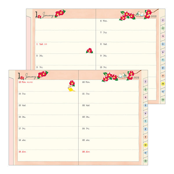 2025年版 MIDORI トリ柄　鳥デザイン　ポケットダイアリー A6