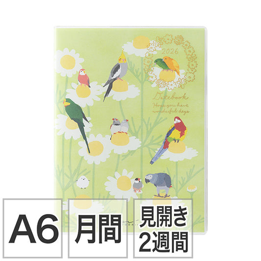 2026年版 MIDORI トリ柄　鳥デザイン　ポケットダイアリー A6