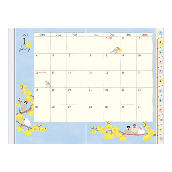 2027年版 MIDORI トリ柄　鳥デザイン　ポケットダイアリー B7 ミニ - Sweet Birdie Boutique