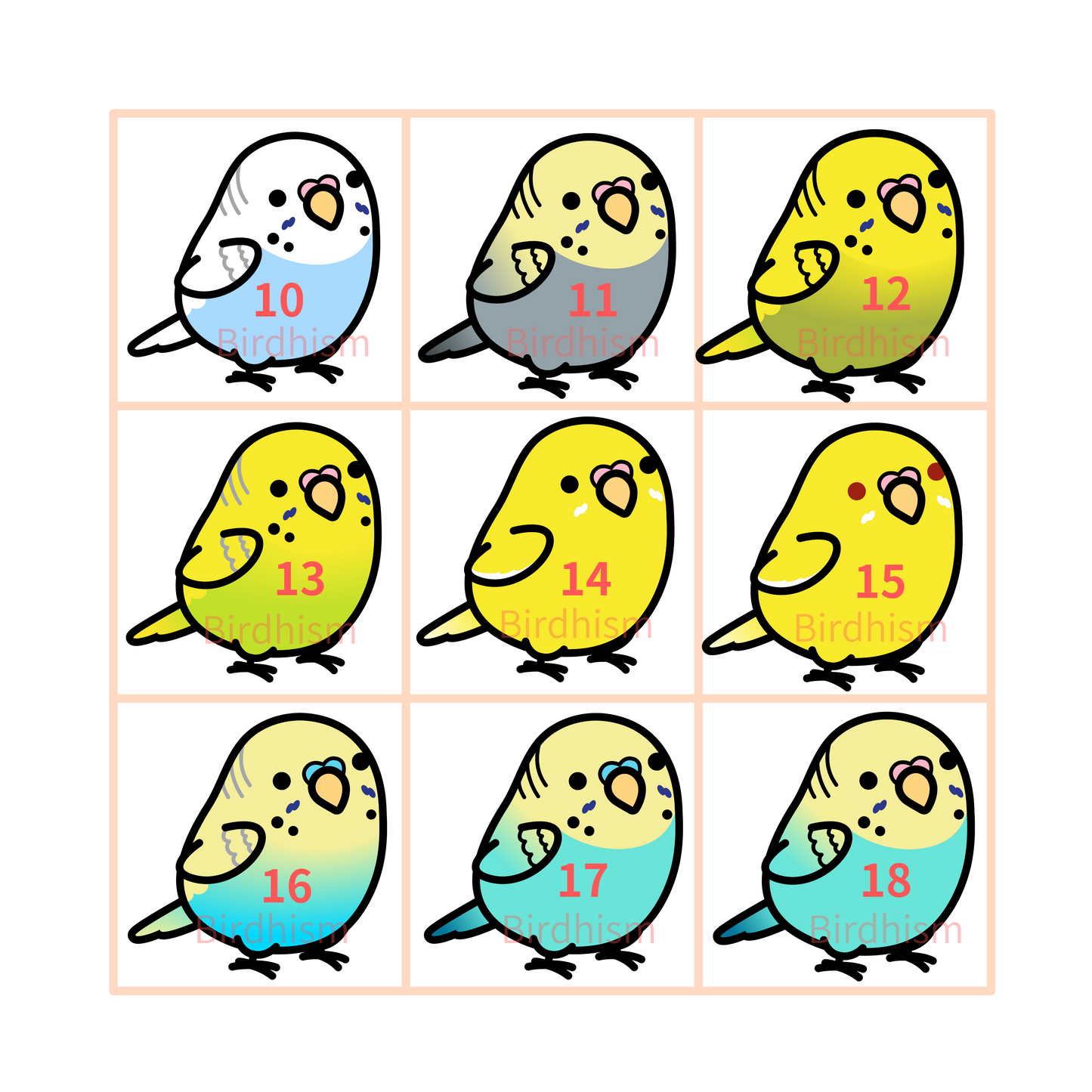 Chubby Bird　木製チャーム　セキセイインコ　31種　受注製作　クーポン利用不可