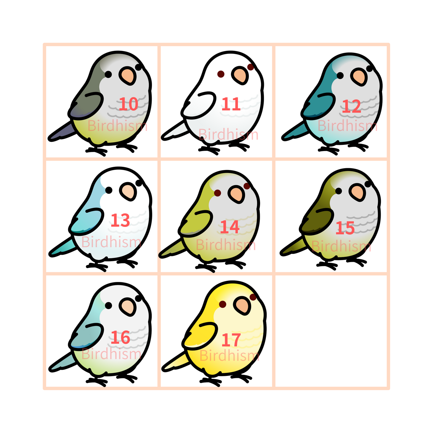 Chubby Bird　木製チャーム　オキナインコ　17種　受注製作　クーポン利用不可
