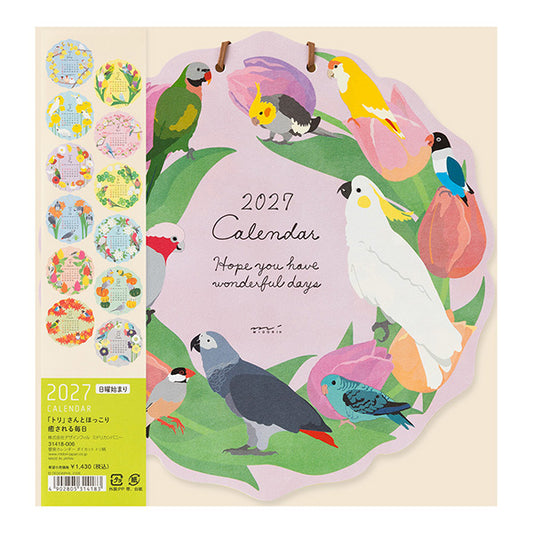 2027年版　MIDORI トリ柄 鳥デザイン　ダイカット壁掛けカレンダー - Sweet Birdie Boutique