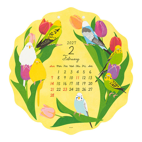 2027年版　MIDORI トリ柄 鳥デザイン　ダイカット壁掛けカレンダー - Sweet Birdie Boutique