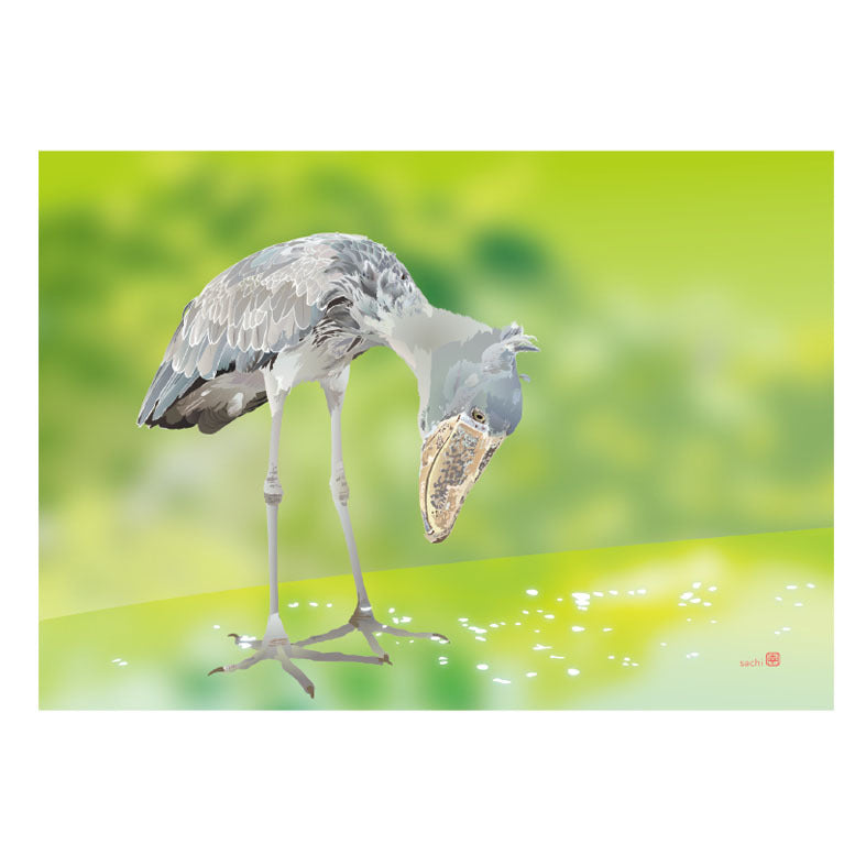 メモ帳　とりアート　ハシビロコウ Green - Sweet Birdie Boutique