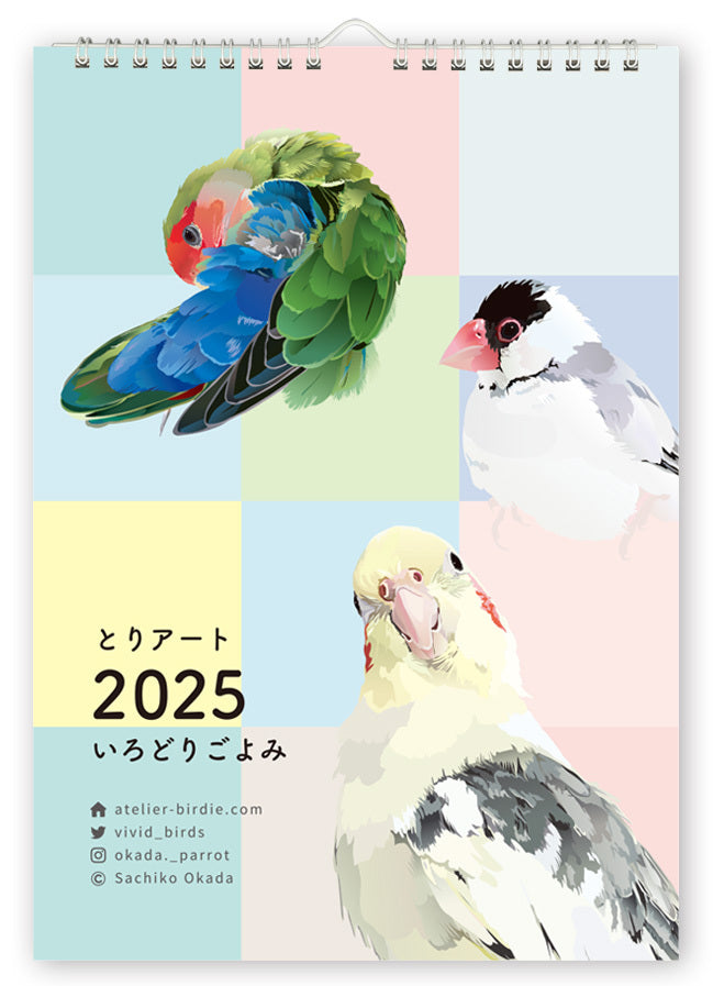 2025年版 とりアート  A4壁掛けカレンダー　いろどりごよみ