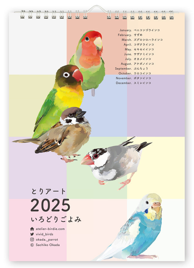 2025年版 とりアート  A3壁掛けカレンダー　いろどりごよみ （送料込み）