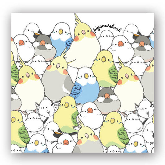 メガネ拭き　シマエナガのインコと文鳥がいっぱい　シマエナガ、セキセイインコ、オカメインコ、文鳥