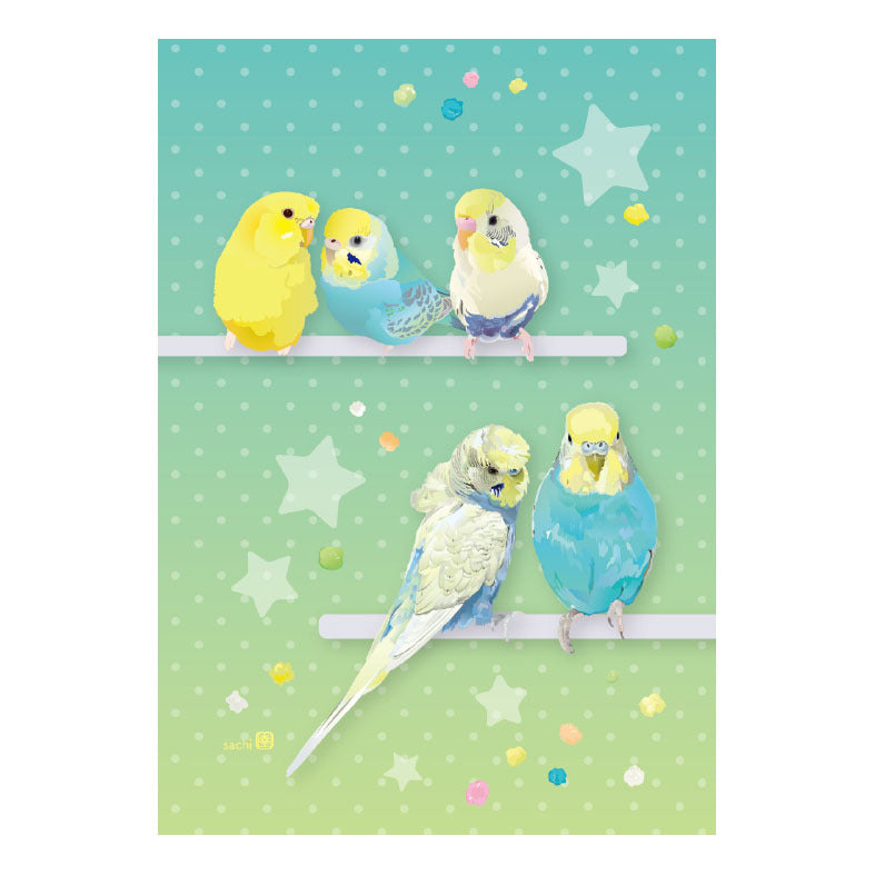 メモ帳 ミニ とりアート　にじいろいんこ　セキセイインコ