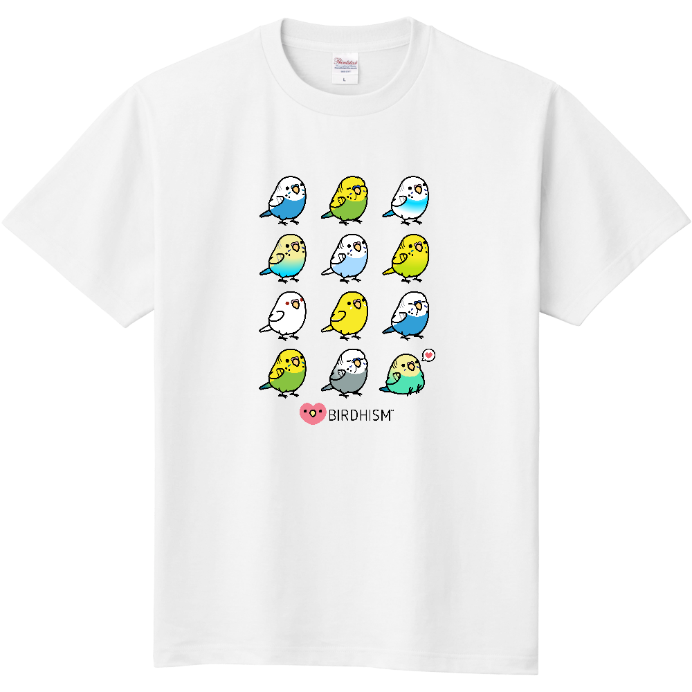 Chubby Bird　セキセイインコ大集合　スタンダードTシャツ　ホワイト　受注製作　送料無料　メーカー直送　クーポン利用不可