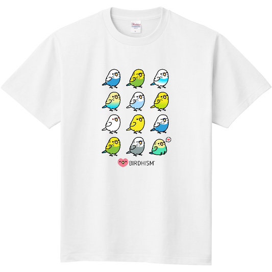 Chubby Bird　セキセイインコ大集合　スタンダードTシャツ　ホワイト　受注製作　送料無料　メーカー直送　クーポン利用不可