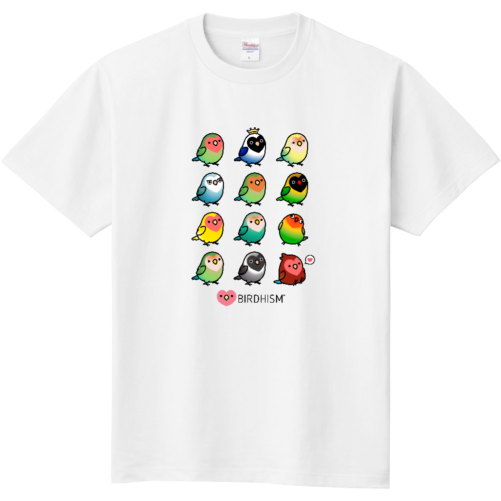 Chubby Bird　ラブバード大集合　コザクラインコ & ボタンインコ　スタンダードTシャツ　ホワイト　受注製作　送料無料　メーカー直送　クーポン利用不可
