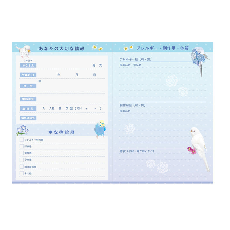 お薬手帳　とりアート　ゆめいろいんこ　セキセイインコ　 - Sweet Birdie Boutique