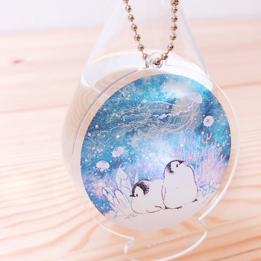 受注製作　アクリルキーホルダー　もこぺんりうむ　クラゲの水槽　ペンギン　クーポン利用不可