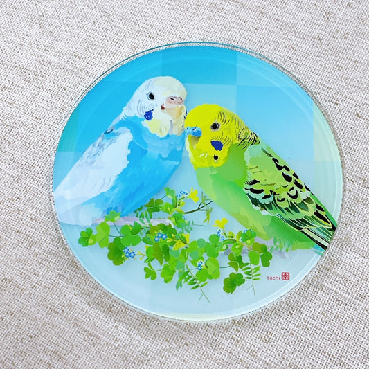 受注製作　アクリルコースター　とりアート　さわやかセキセイ セキセイインコ　クーポン利用不可