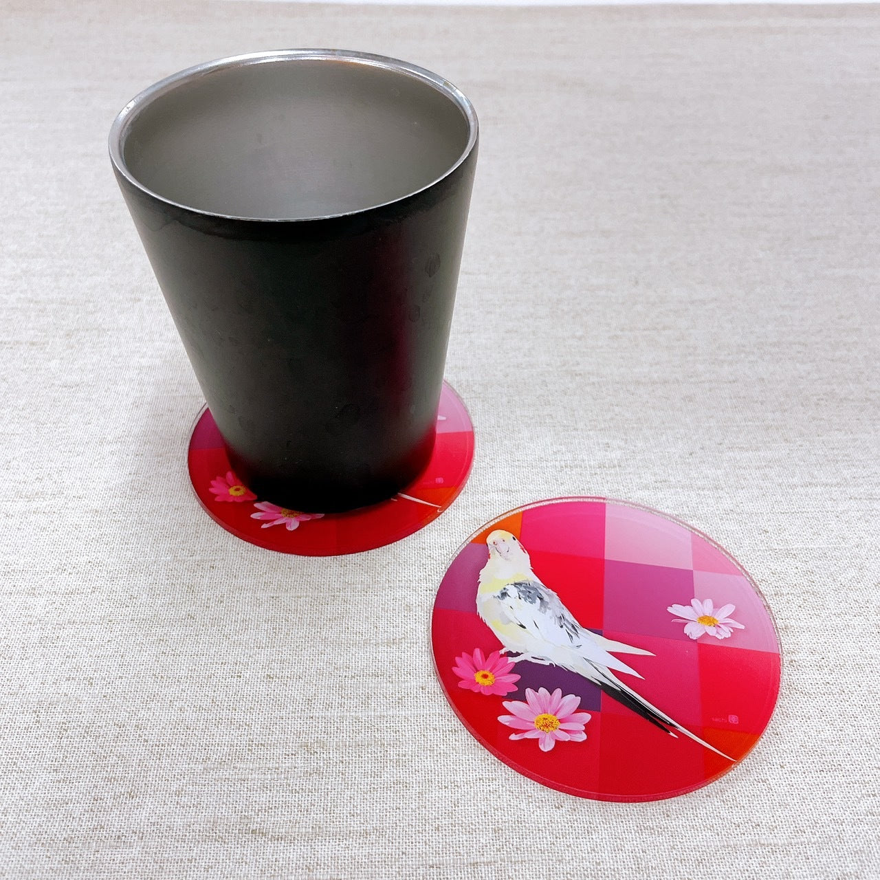 受注製作　アクリルコースター　とりアート　LOOK UP　オカメインコ　クーポン利用不可