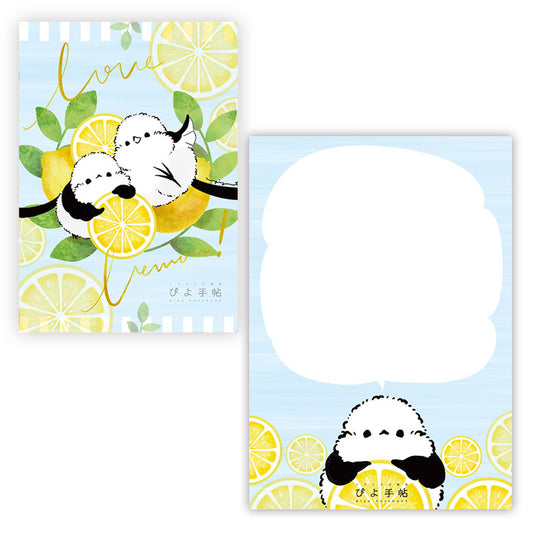 メモ帳　シマエナガとレモン　輪切り　（タテ型）　