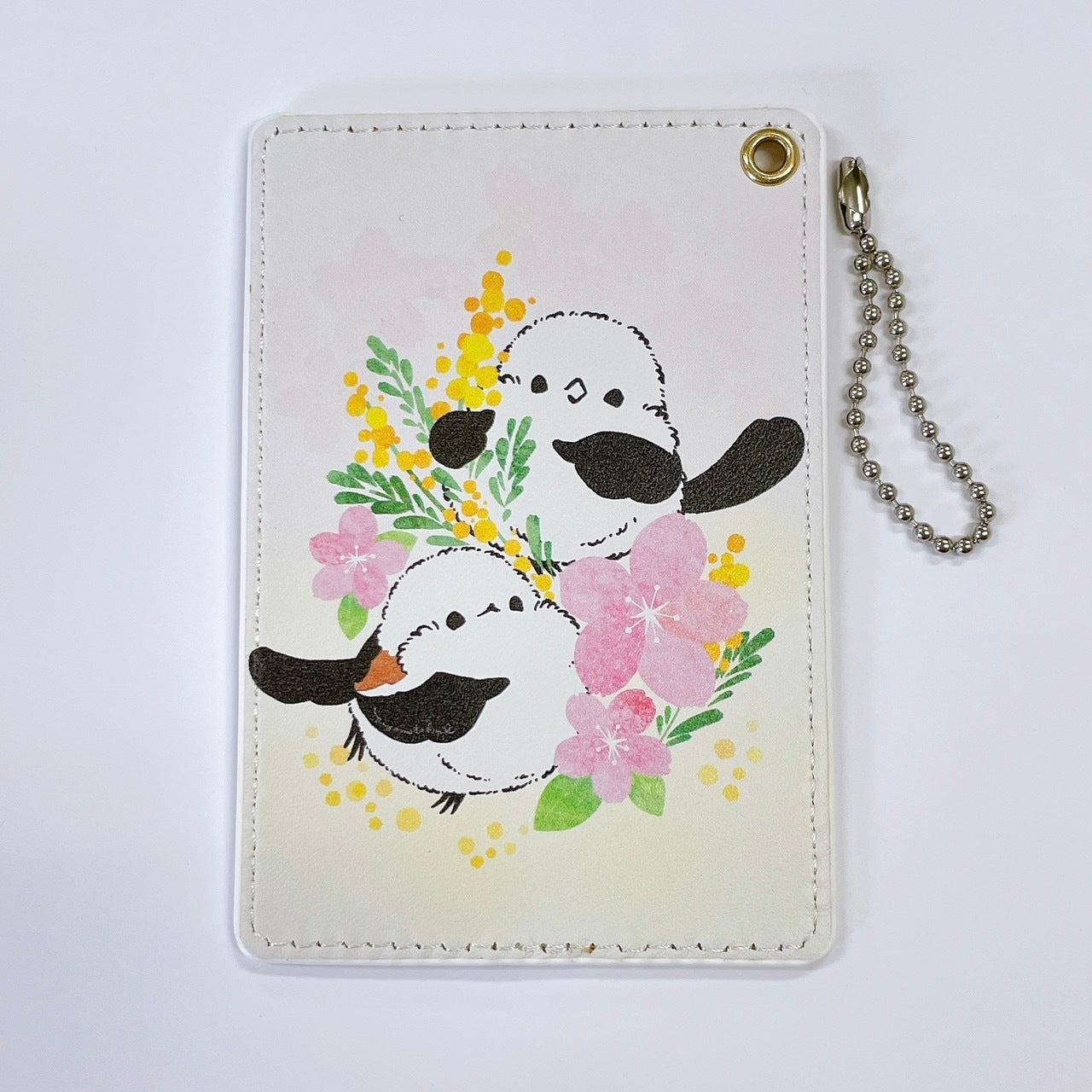 パスケース　ミモザと桜とシマエナガ
