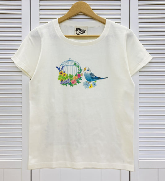 レディースTシャツ　鳥かごことりシリーズ　セキセイインコ　受注製作　送料無料　クーポン利用不可