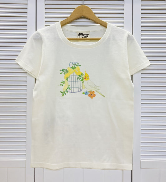 レディースTシャツ　鳥かごことりシリーズ　オカメインコ　受注製作　送料無料　クーポン利用不可