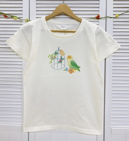 レディースTシャツ　鳥かごことりシリーズ　コザクラインコ　受注製作　送料無料　クーポン利用不可