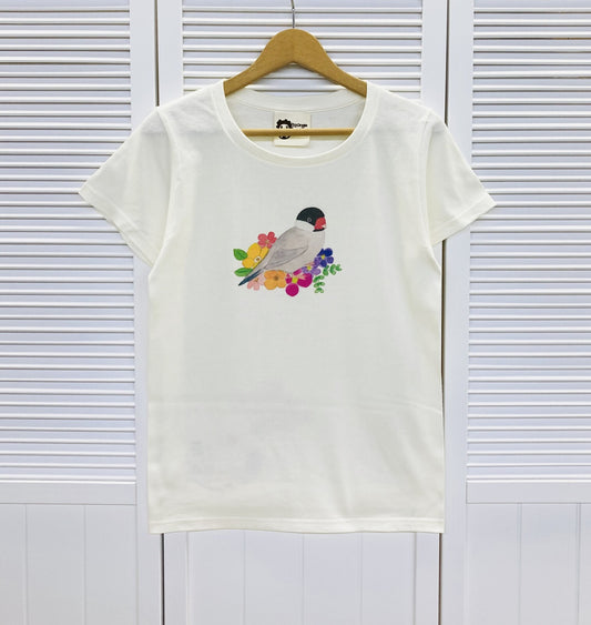 レディースTシャツ　フラワーことりシリーズ　桜文鳥　受注製作　送料無料　クーポン利用不可