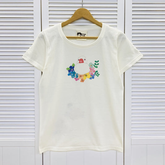 レディースTシャツ　フラワーことりシリーズ　白文鳥　受注製作　送料無料　クーポン利用不可